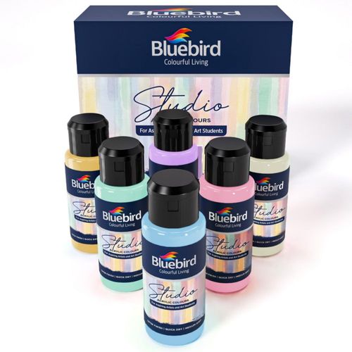 BLUEBIRD Pinturas acrílicas Studio colores pastel paquete de 6 de 3.4 fl oz cada una pintura acrílica básica para manualidades DIY y artistas