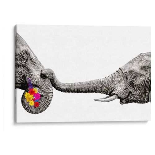 Cuadro decorativo de lienzo - Elephant Flowers White - 30 x 20