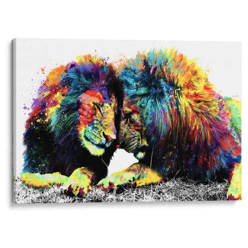 Cuadro decorativo de lienzo - Familia de Leones Colorido - 45 x 30