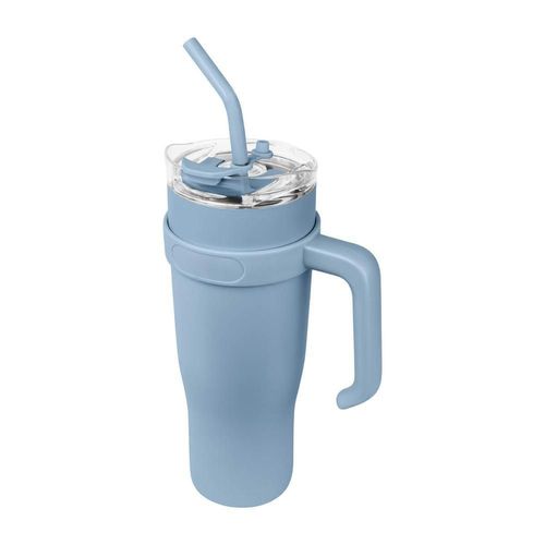 Termo promocional de acero inoxidable con gran capacidad y asa ergonómica azul
