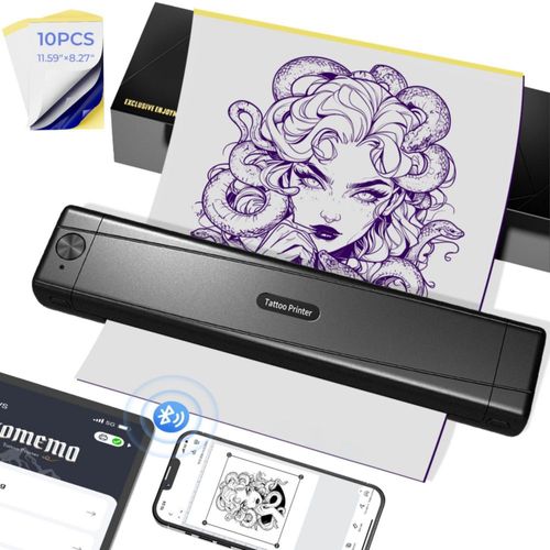 Impresora de plantillas para tatuajes TATTMUSE 2025 con 10 hojas de transferencia