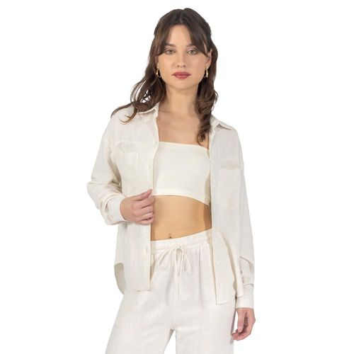 Blusa De Lino Con Manga Larga Y Botones Para Mujer Quarry