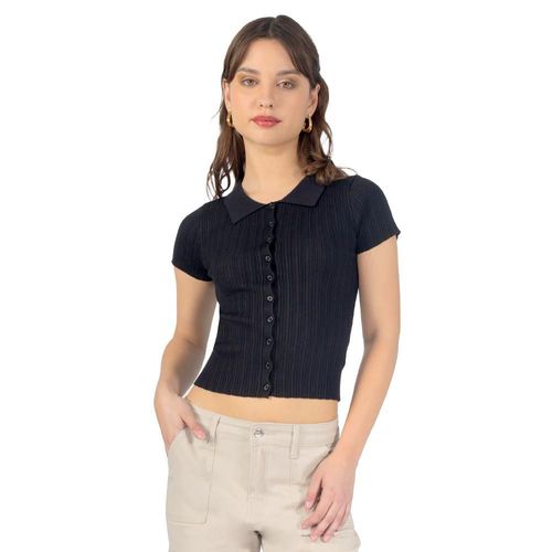 Playera Polo Crop Con Botones Para Mujer Quarry