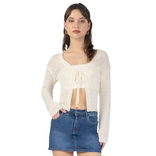 Playera Manga Larga Tejida Con Amarre Al Frente Para Mujer Quarry