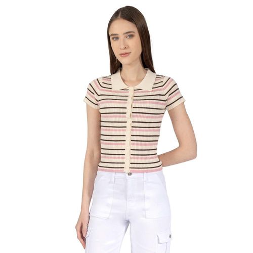 Playera Polo De Manga Corta Con Rayas Para Mujer Quarry