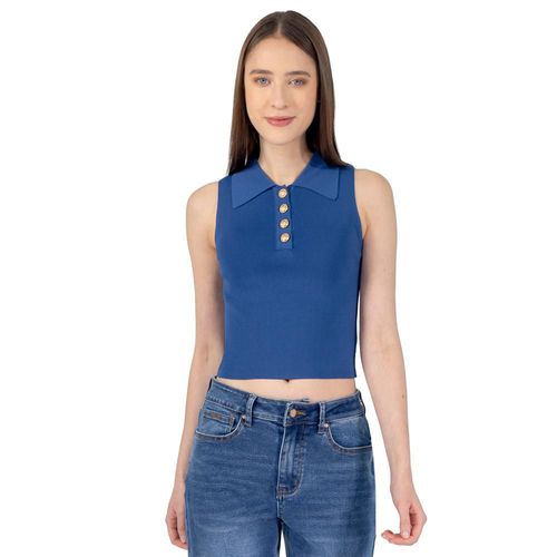 Playera Crop Tejida Slim Fit Con Botones Para Mujer Quarry