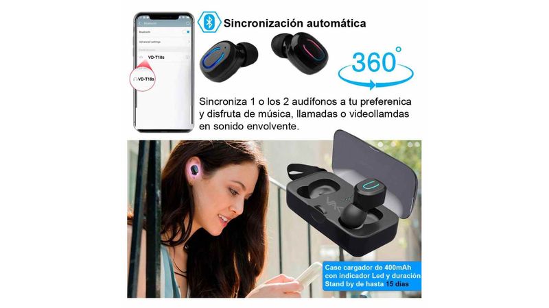 AUDIFONOS VAK T18 BLUETOOTH BASE DE CARGA MANOS LIBRES TWS