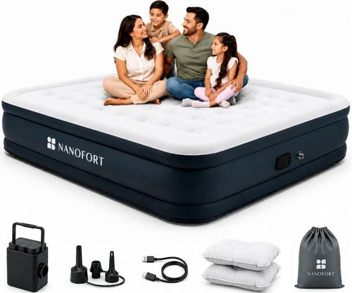 Colchon Inflable Queen Nanofort con Inflado Automatico Soporta 500 kg Cama Portatil Resistente Comoda Ideal para Hogar Visitas Camping y Descanso