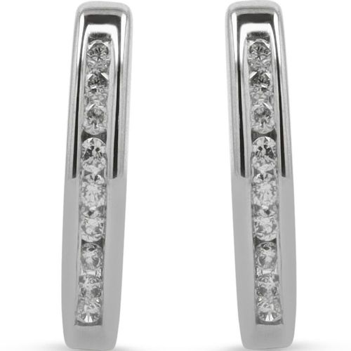 Arracadas De Oro Blanco 10K Con 10Pts De Diamante (9Mm Aprox)
