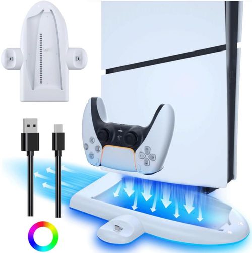 Estación de Enfriamiento TIZOPO para PS5 Slim con Cargador Dual RGB para Controles