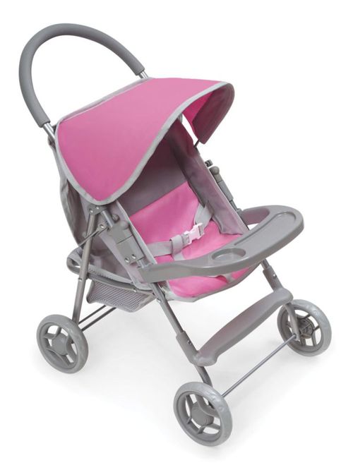 Cochecito para muñecas Badger Basket Deluxe Glide plegable 18 pulgadas gris/rosa