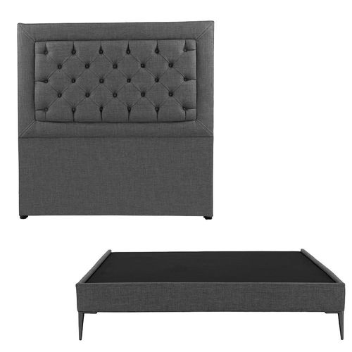 Cabecera Queen Size Dicasa Mary Gris Oscuro + Base Slim CDZ