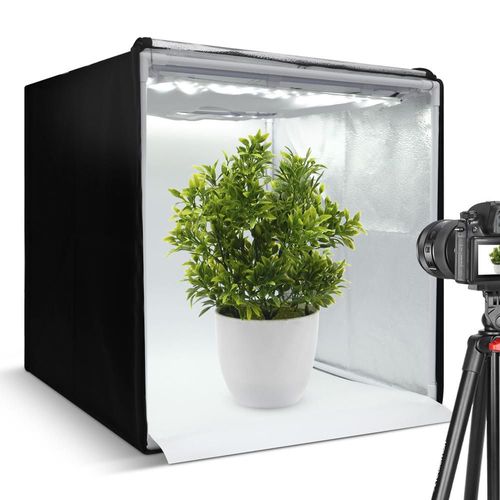 Caja de Luz para Fotografía Profesional Portátil (50x50x50 cm), Iluminación LED, 3 Fondos de Colores