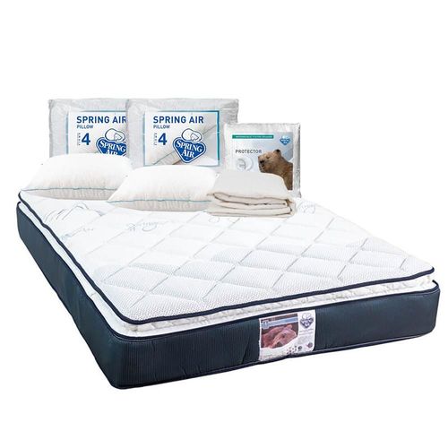 Colchon Spring Air Mónaco Queen Size Azul+ Almohada Oso 2+ Protector Ultra TRY