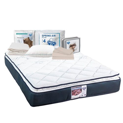 Colchon Spring Air Mónaco King Size Azul+ Almohada Oso+ Protector Ultra+ Sabanas Basic TRY