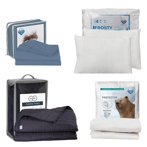 Colcha Acabado Ultrasonico King Size Trinity Azul + Protector Ultra + Sábanas Basic + 2 Almohadas Frosty TRY