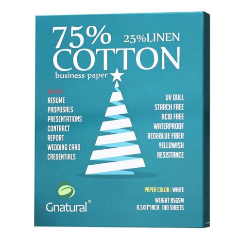 Papel Gnatural 75% Algodón 25% Lino 216x279 mm 100 Hojas