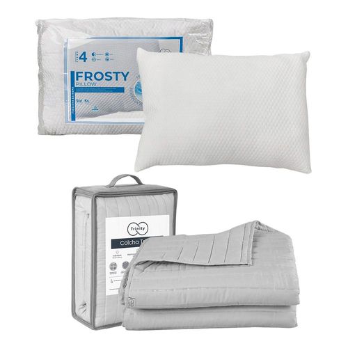 Colcha Acabado Ultrasónico Matrimonial Trinity Gris + 2 Almohadas Frosty TRY