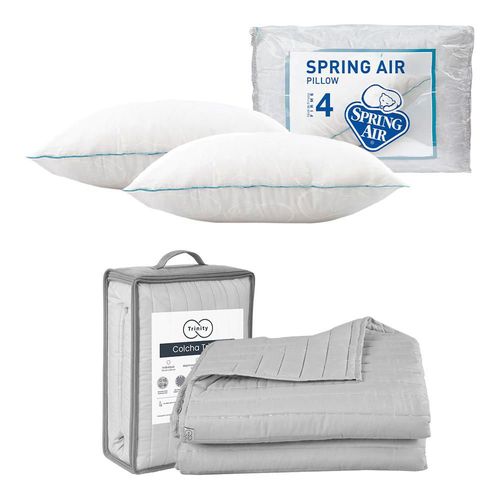 Colcha Acabado Ultrasónico Queen Size Trinity Gris + 2 Almohadas Osos TRY