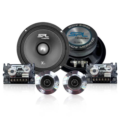 Set Medios Premium 2 Vías Con Crossover Y Rejillas Steelpro Negro PRO-COMP-6