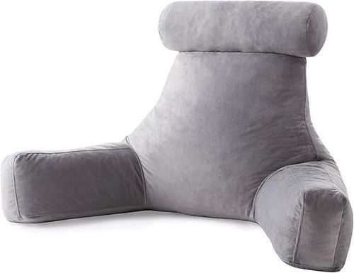Linenspa - Almohada de Lectura con Soporte para Cuello de Memory Foam en Trozos - Cojín para Leer o Descansar - Soporte para Espalda Extra Largo Gris