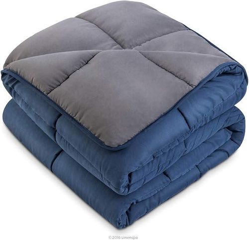 Linenspa - Edredón Acolchado de Plumón Alternativo - Matrimonial - Microfibra Suave e Hipoalergénica Azul Marino con Gris Claro