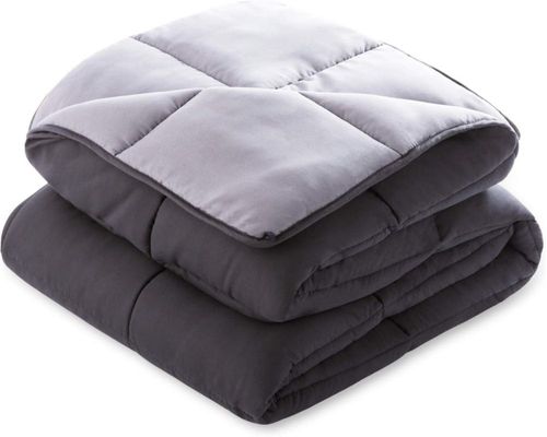 Linenspa - Edredón Acolchado de Plumón Alternativo - Individual Extra Largo - Microfibra Suave e Hipoalergénica Negro con Gris Obscuro