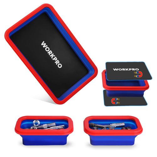 Set de Bandejas Magnéticas para Piezas WORKPRO 4 Piezas Plegables de Silicona