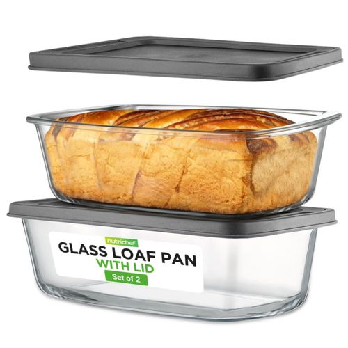 Set de Moldes de Vidrio para Pan NutriChef 1.9QT 4 Piezas con Tapas