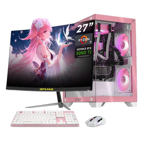 Xtreme pc rtx 5060 ti ryzen 7 32gb ssd 1tb monitor 27 pink