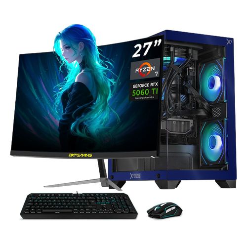 Xtreme pc rtx 5060 ti ryzen 7 32gb ssd 1tb monitor 27 blue
