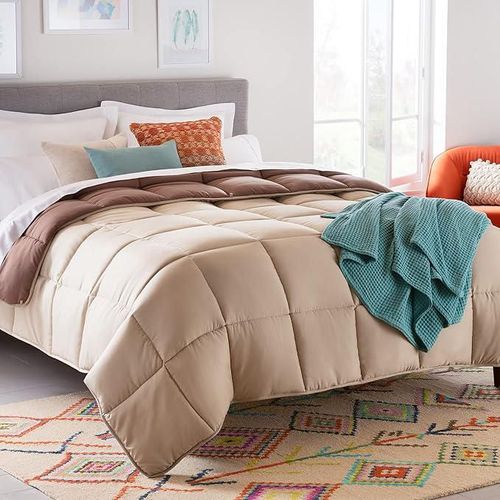 Linenspa - Edredón Acolchado de Plumón Alternativo - Queen - Microfibra Suave e Hipoalergénica Beige con Café