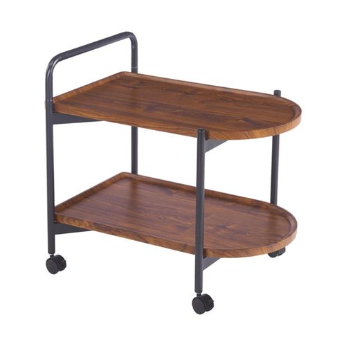 Ilios Innova | Carrito Auxiliar de Dos Niveles Roble y Negro con Ruedas Mesa Bar Estación de Café Sala Comedor Cocina