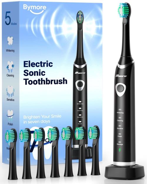 Cepillo de dientes eléctrico Bymore para adultos con 8 cabezales de repuesto