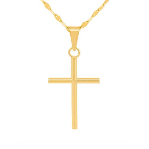 Cadena y dije cruz tubo 2.6 cm oro sólido 10k