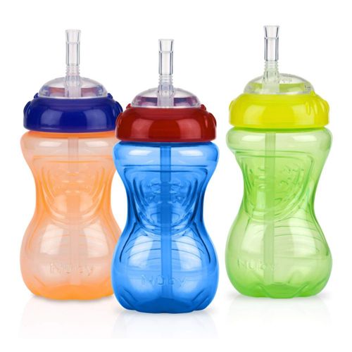 Vasos de Entrenamiento Nuby Antiderrame con Popote Flexible Paquete de 3 de 300 ml