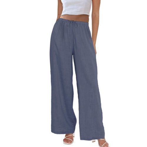 Pantalones Palazzo de Lino y Algodón Duyang Azul Talle M Pierna Ancha