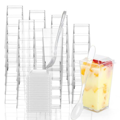 Vasos para Postres EASERCY Paquete de 50 90ml Transparentes con Tapas y Cucharas