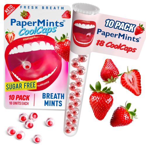 Papermints CoolCaps Mentas Sin Azúcar Sabor Fresa 10
