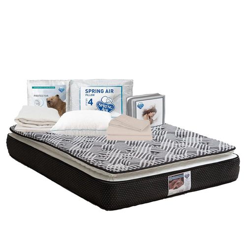 Colchon King Size Spring Air Omega Negro+ Almohada Oso+ Protector Ultra+ Sabanas Basic TRY