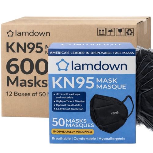 Mascarilla Facial Lamdown KN95 Paquete de 600 Unidades Negra Desechable