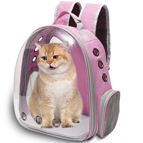 Mochila Transportadora Transparente para Gatos Vivicreate Rosa
