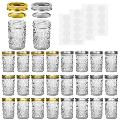 Set de Frascos Mason SPANLA para Almacenamiento de Alimentos 240 ml 24 Unidades con Tapas