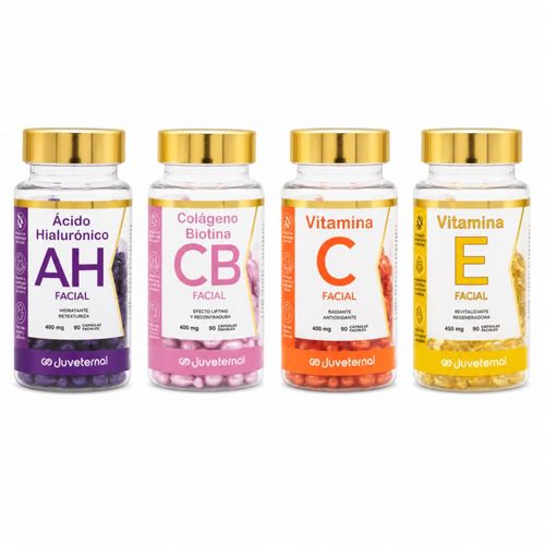 JUVETERNAL KIT Cápsulas Faciales Colágeno Biotina + Ácido Hialurónico + Vitamina E + Vitamina C