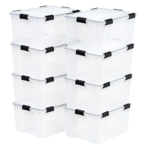 Caja de Almacenamiento IRIS USA WeatherPro 62.8 Quart Sellada Paquete de 8