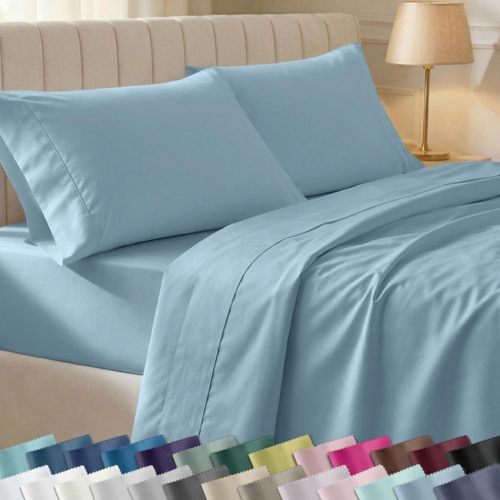 Sábanas King California Design Den 400 Hilos Algodón Celeste
