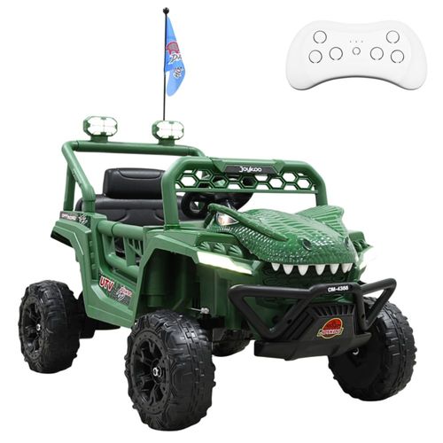 Montable Eléctrico para Niños Dinosaurio con Control Remoto Luces Bluetooth Música Batería 12v Hasta 30 kg - Verde