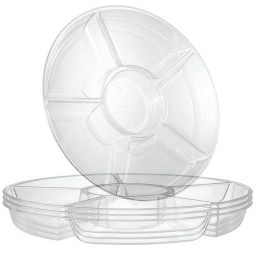 Bandeja Plástica Plasticpro Redonda con 6 Secciones 30 cm Transparente Paquete de 2