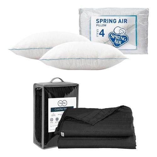 Colcha Acabado Ultrasónico King Size Trinity Negro + 2 Almohadas Osos TRY