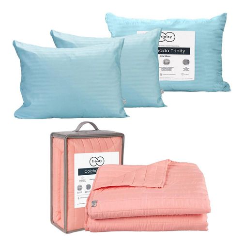 Colcha Acabado Ultrasónico Matrimonial Trinity Rosa + 2 Almohadas Trinity TRY